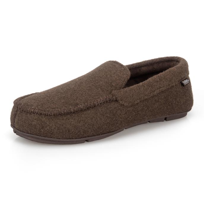totes toasties® Mens Felt Moccasin Slipper With Check Sock Brown Extra Image 3